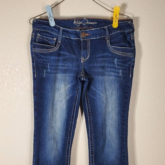 Airya Jeans Womens Size 7/8 Blue Jeans Bootcut Denim Pants Low Rise Embellished - Picture 3 of 9
